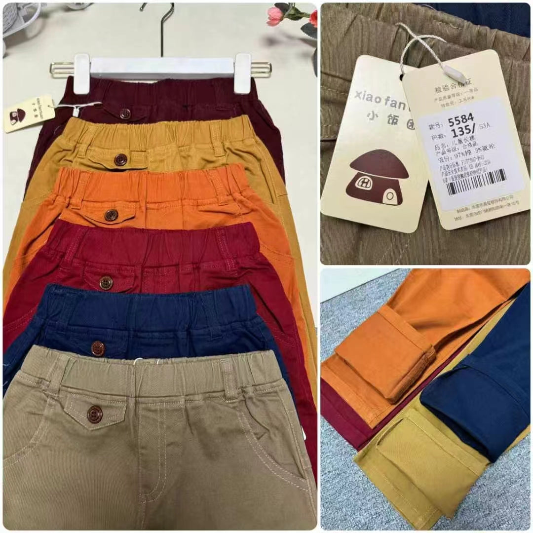 B3-M35  children's pants  95% cotton elastic wear-resistant elastic slim straight trousers 4-16 years old - Mixbatch