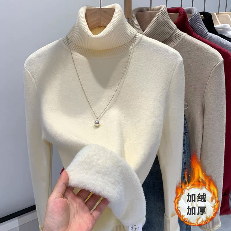 P turtleneck sweater piled and thickened