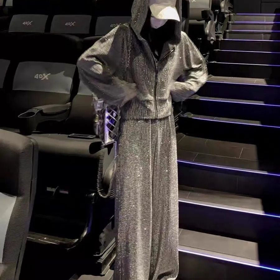 P hot diamond fashion high-end sports suit spring and autumn casual loose Korean version new thin sweater hat trousers two-piece set