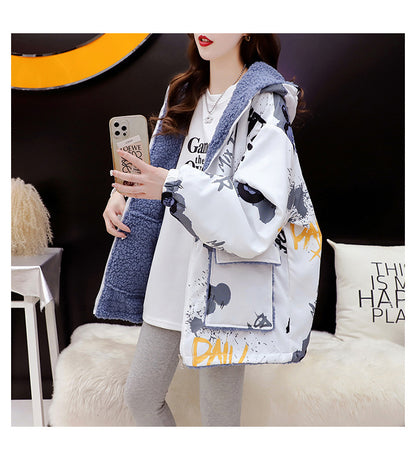 Fleece-Lined Thickened Two-Way Lamb Wool Cardigan Coat for Women