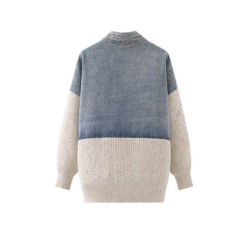 P denim spliced knitted jacket