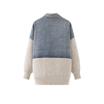 P denim spliced knitted jacket