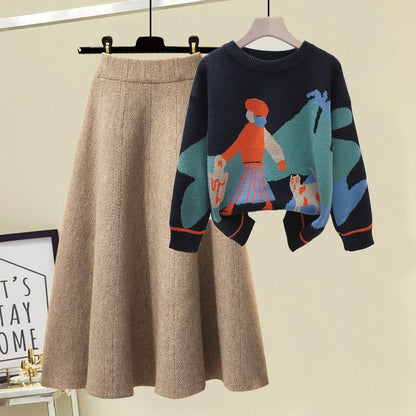 P Knitted Sweater Skirt Set