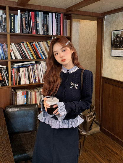 P long-sleeved sweater skirt set