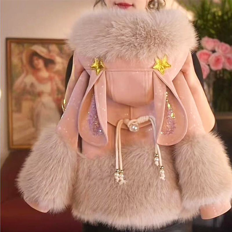 P girls' fur new autumn and winter thickened velvet winter foreign style top children's jacket trendy