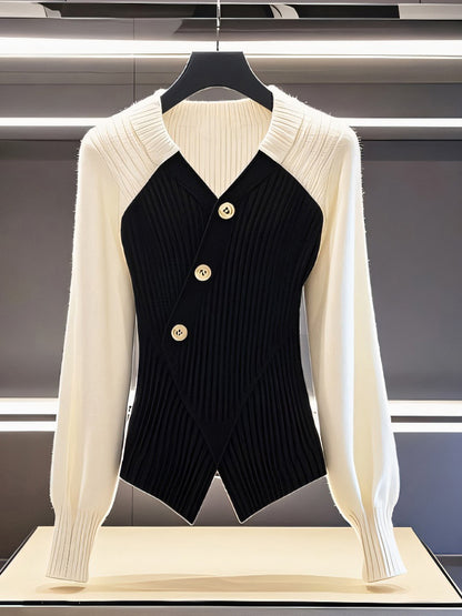 v Collar Knitted Top