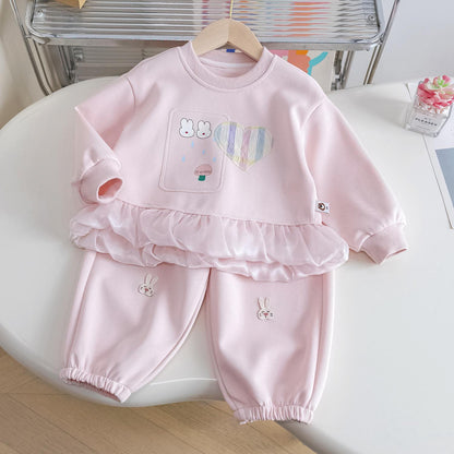 P Girls Casual Suit Children's Spring and Autumn Clothing New Sweet Foreign Style Fashion Sweater Sweatpants Two-piece Set Little Girl Tide
