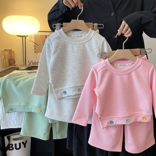 P girls' suit autumn clothes new foreign casual children's clothing medium and older children's girls' sports sweater two-piece set popular