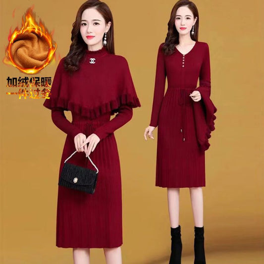 P knitted dress cape two-piece set
