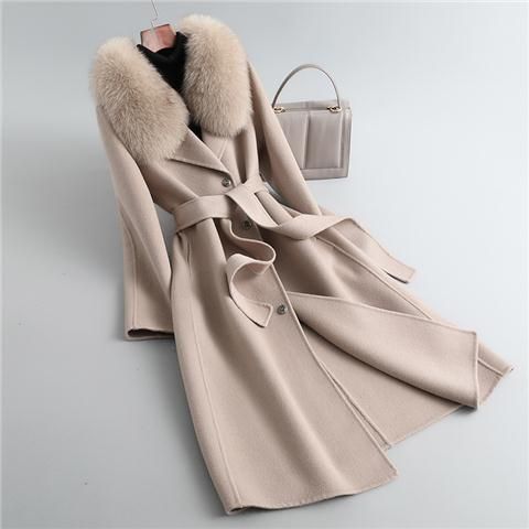 P double-sided woolen imitation cashmere woolen coat new Korean version fox big fur collar long slim wool coat