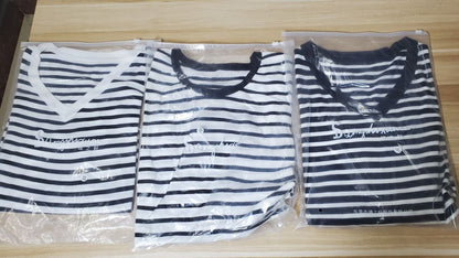 B2-m22 Loose and good quality women V-neck striped T- shirt - Mixbatch