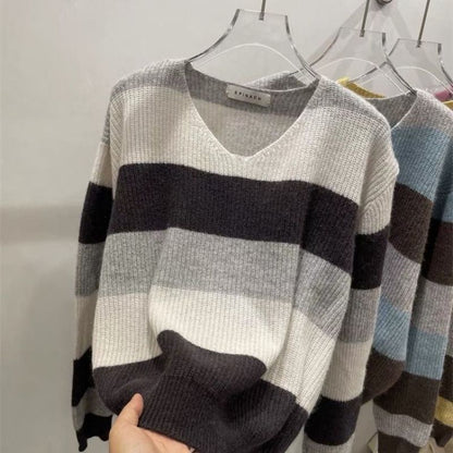 A knit striped V-neck top