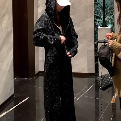 P hot diamond fashion high-end sports suit spring and autumn casual loose Korean version new thin sweater hat trousers two-piece set