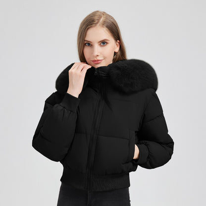 Women's Short Coat with Fur Collar