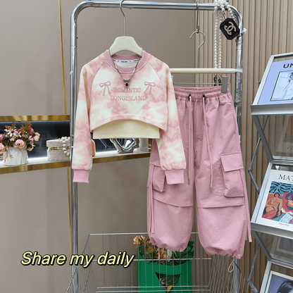 P spring and autumn new children's foreign casual fashionable overalls three-piece set