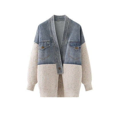 P denim spliced knitted jacket