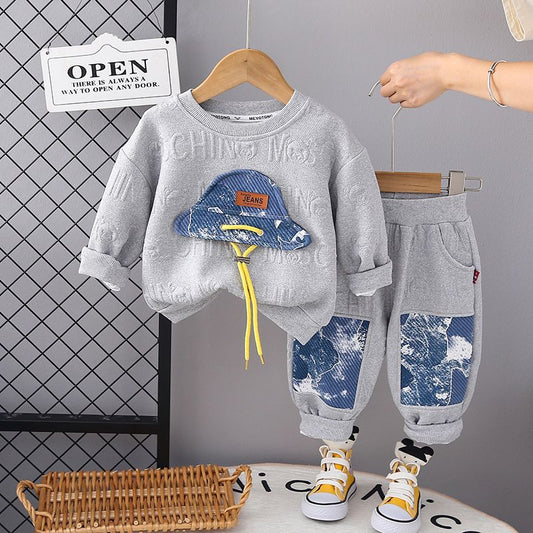 P boys and girls long-sleeved two-piece sweater spring and autumn new handsome baby clothes foreign children's autumn clothes suit children