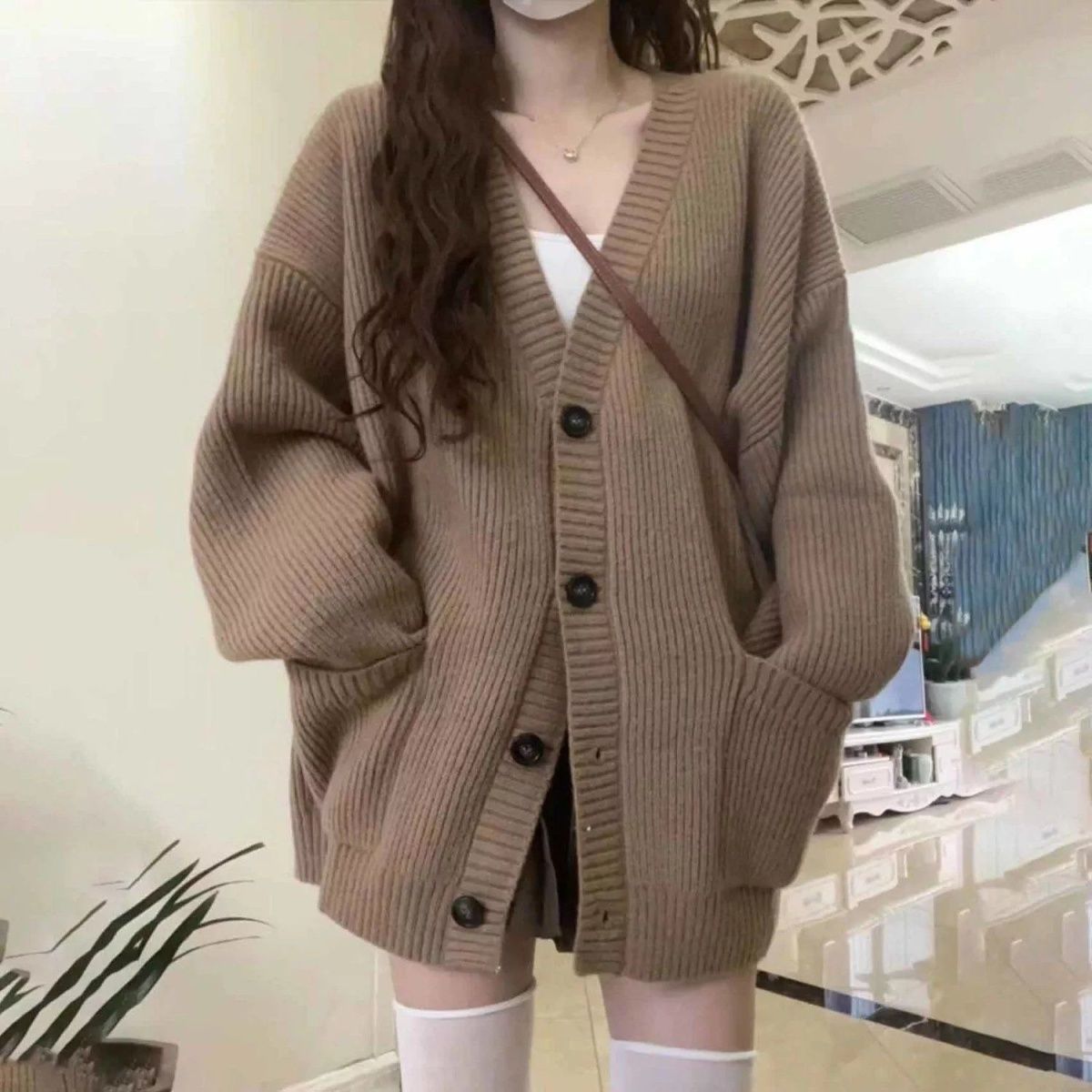 P medium and long sweater jacket for women's autumn and winter, Japanese lazy retro milk wear, soft waxy knitted sweater 24