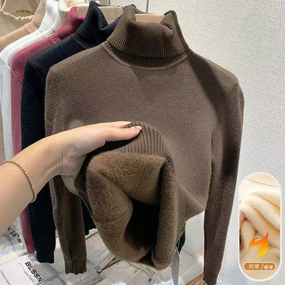 P turtleneck sweater piled and thickened