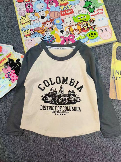 B3-M30  Girls Spring and Autumn cotton New Retro Printed Long Rough Sleeve T-Shirt - Mixbatch