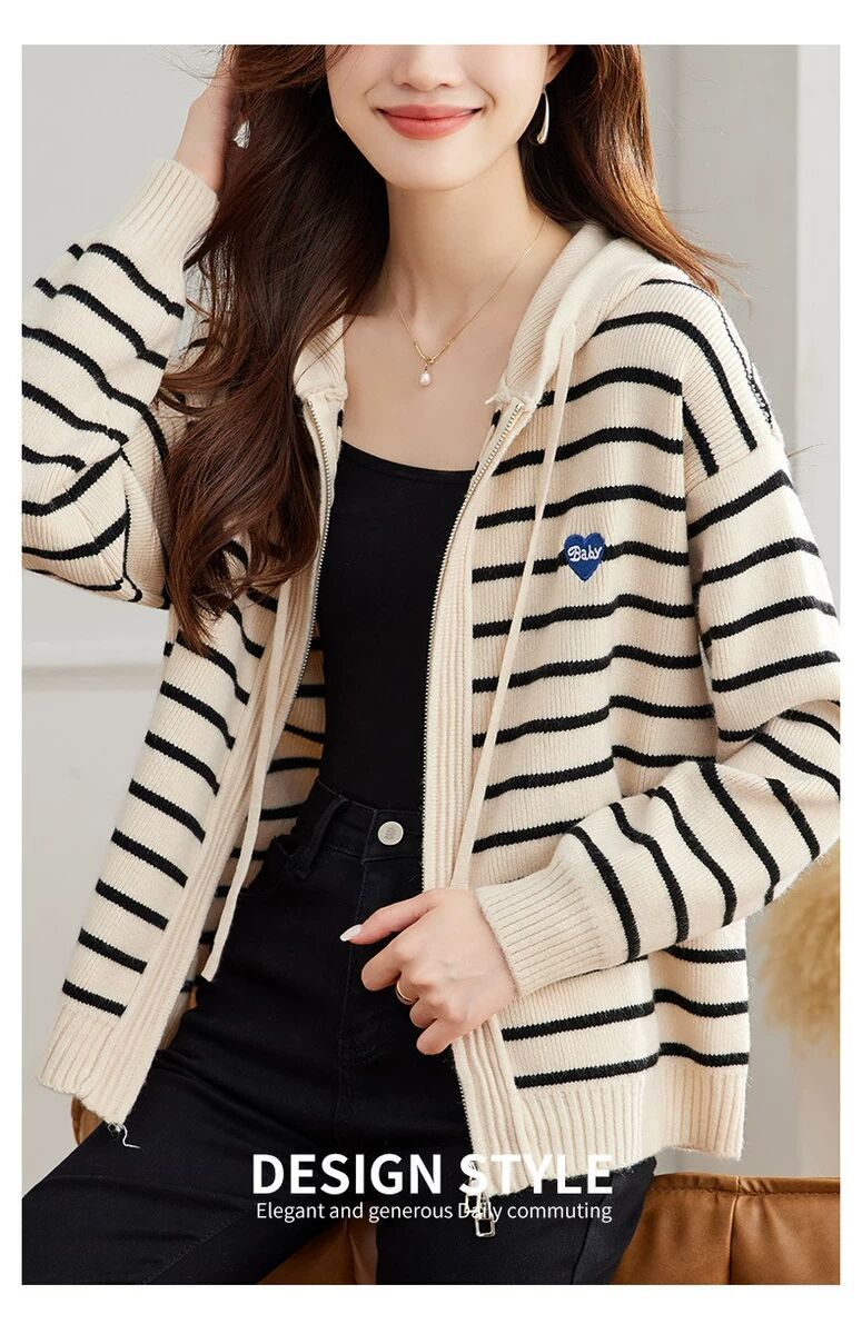 Striped Hooded Knit Top