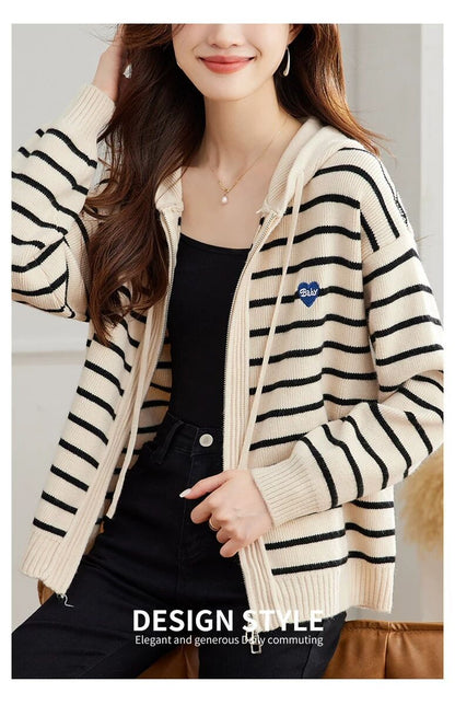 Striped Hooded Knit Top