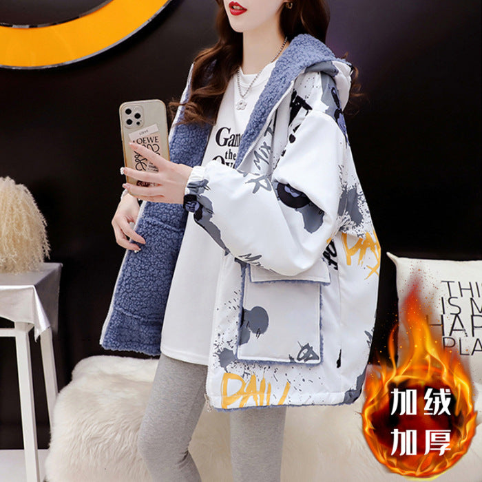 Fleece-Lined Thickened Two-Way Lamb Wool Cardigan Coat for Women