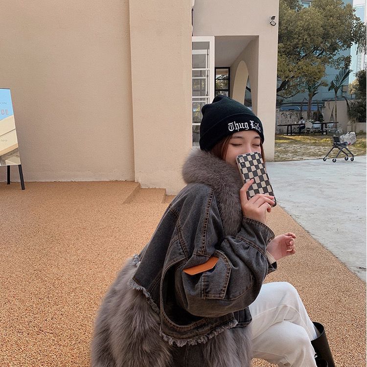 P denim fox fur down jacket