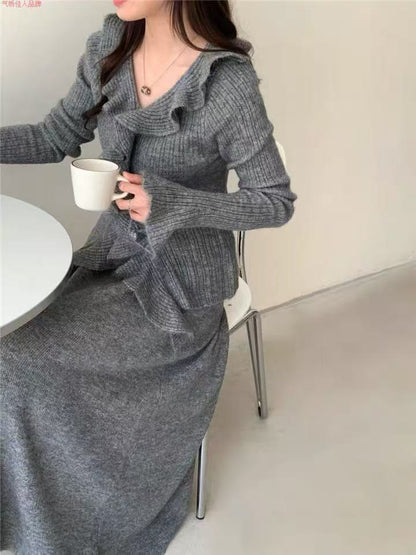 P Knitted Skirt Two-piece Set