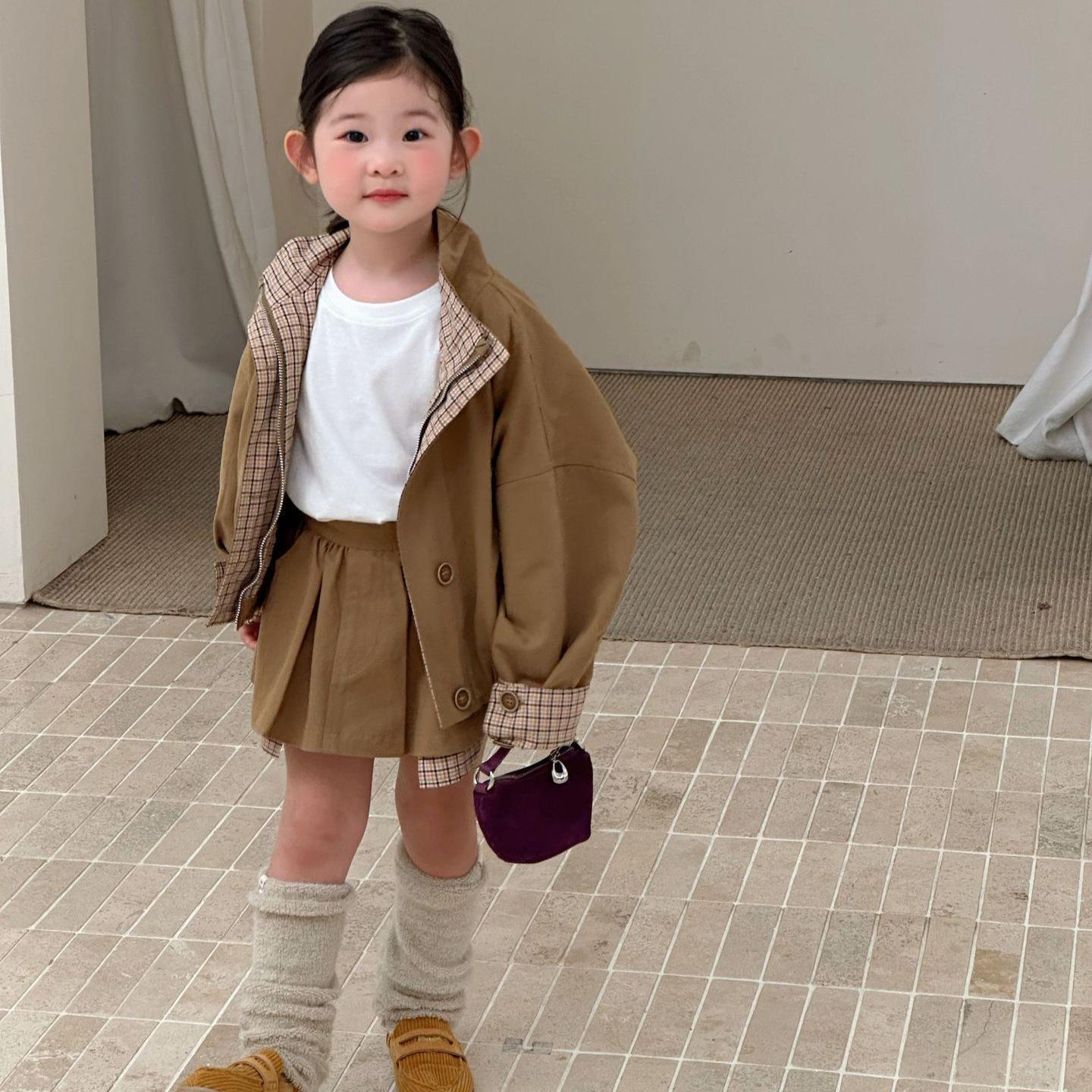 P children's coat pleated skirt set