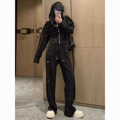 P hot diamond fashion high-end sports suit spring and autumn casual loose Korean version new thin sweater hat trousers two-piece set