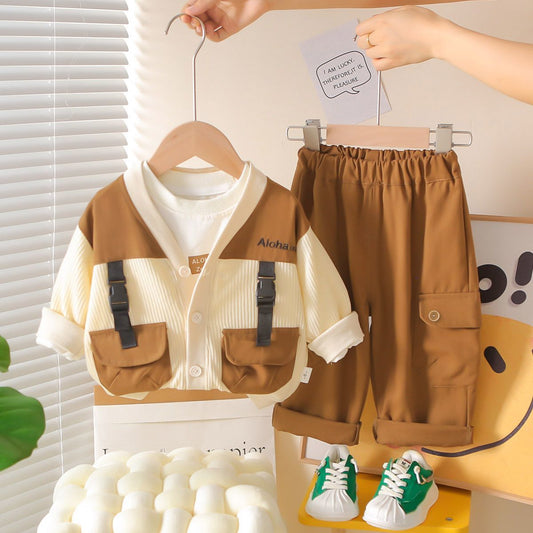 A new children's spring and autumn foreign style tooling three-piece children's autumn fashion clothes