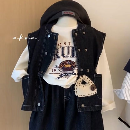 P children's denim long-sleeved suit