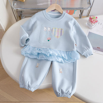 P Girls Casual Suit Children's Spring and Autumn Clothing New Sweet Foreign Style Fashion Sweater Sweatpants Two-piece Set Little Girl Tide