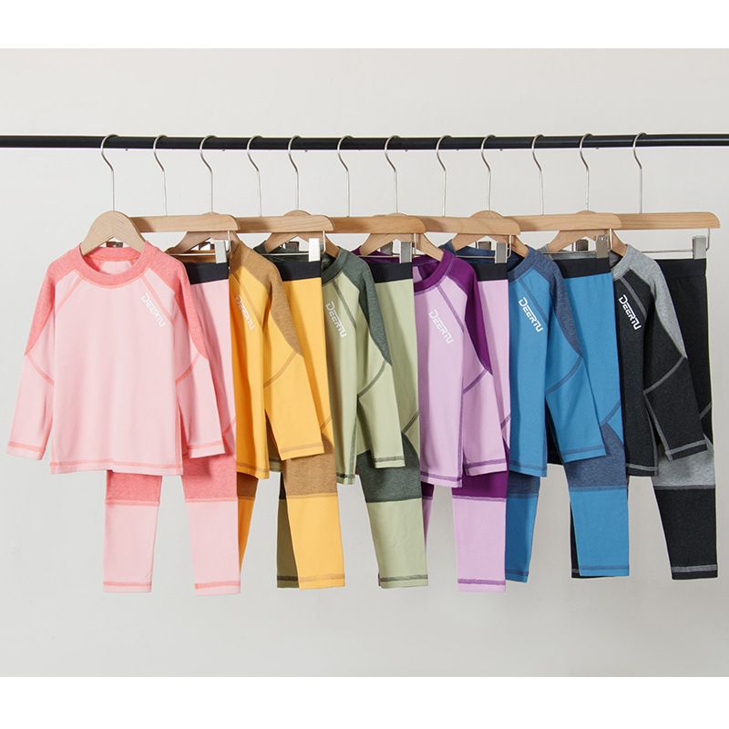 P children's long johns and long johns double-sided velvet boys and girls velvet pajamas autumn and winter teenagers antibacterial thermal underwear set