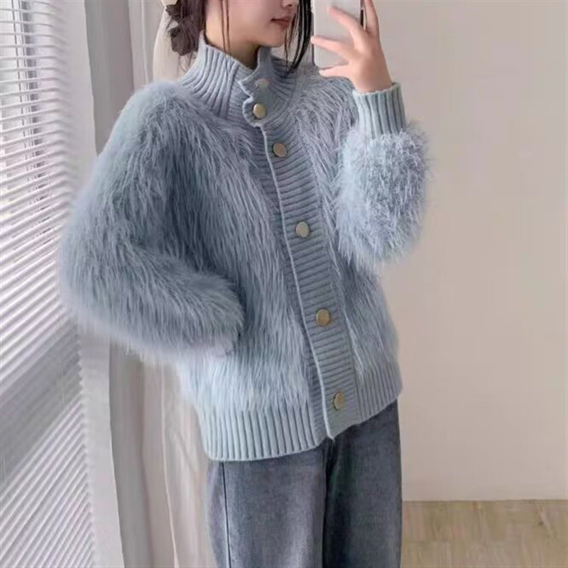 A Imitation Mink Velvet Stand Collar Sweater for Women