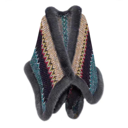 Autumn Winter Silver Fox Fur Oversized Collar Ethnic Style Shawl Scarf Cape Faux Fur Coat Women's Cape