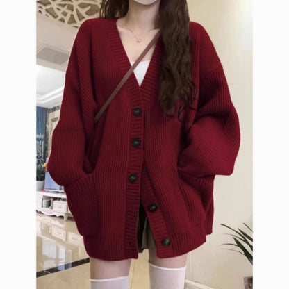 P medium and long sweater jacket for women's autumn and winter, Japanese lazy retro milk wear, soft waxy knitted sweater 24