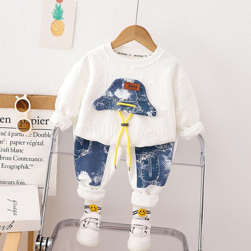 P boys and girls long-sleeved two-piece sweater spring and autumn new handsome baby clothes foreign children's autumn clothes suit children
