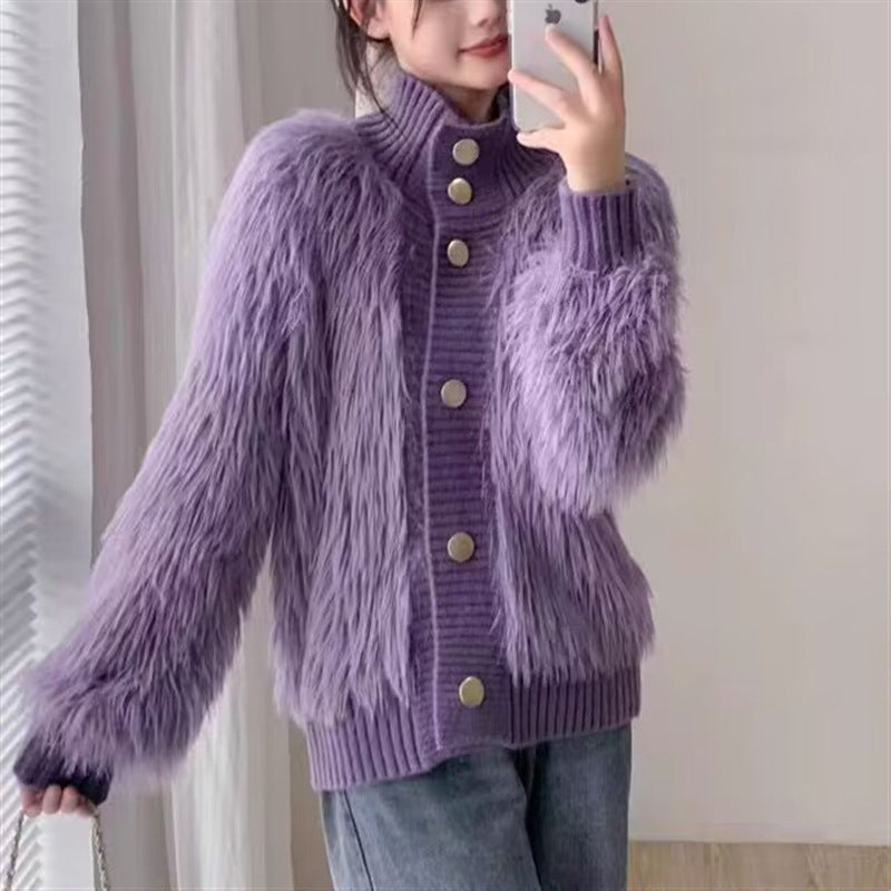 A Imitation Mink Velvet Stand Collar Sweater for Women