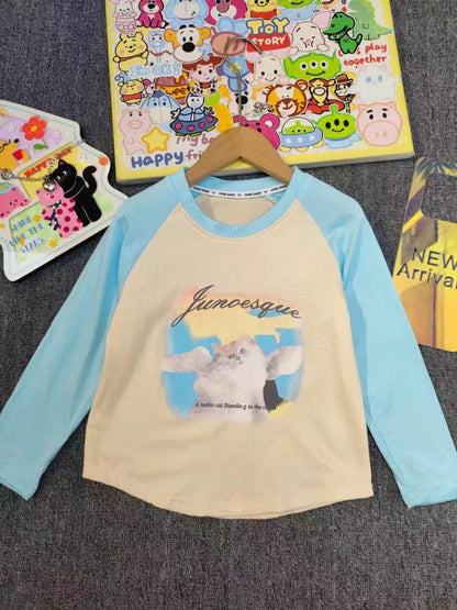 B3-M30  Girls Spring and Autumn cotton New Retro Printed Long Rough Sleeve T-Shirt - Mixbatch