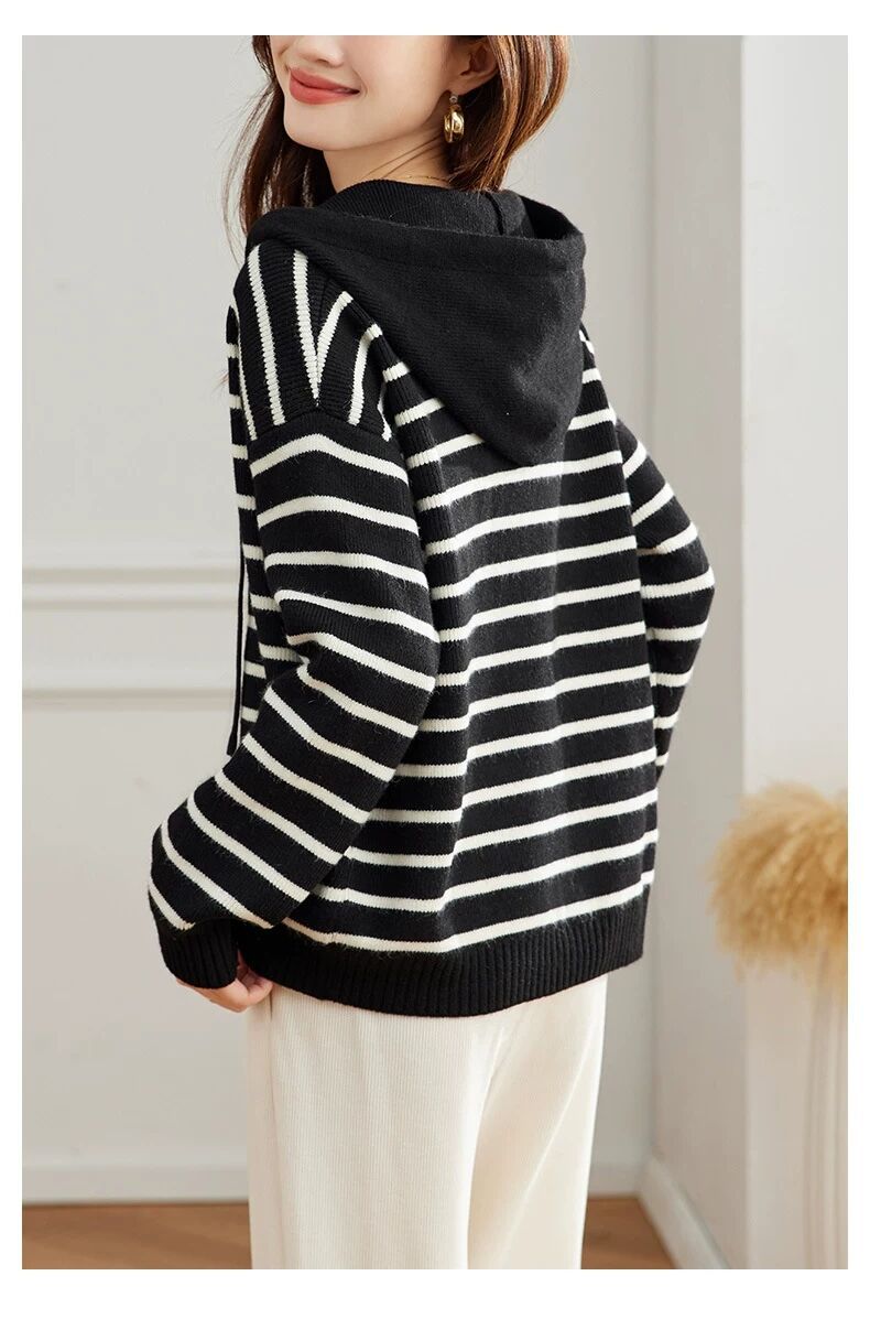 Striped Hooded Knit Top