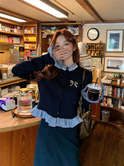 P long-sleeved sweater skirt set