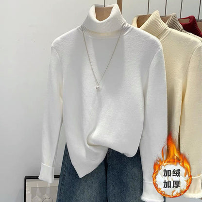 P turtleneck sweater piled and thickened