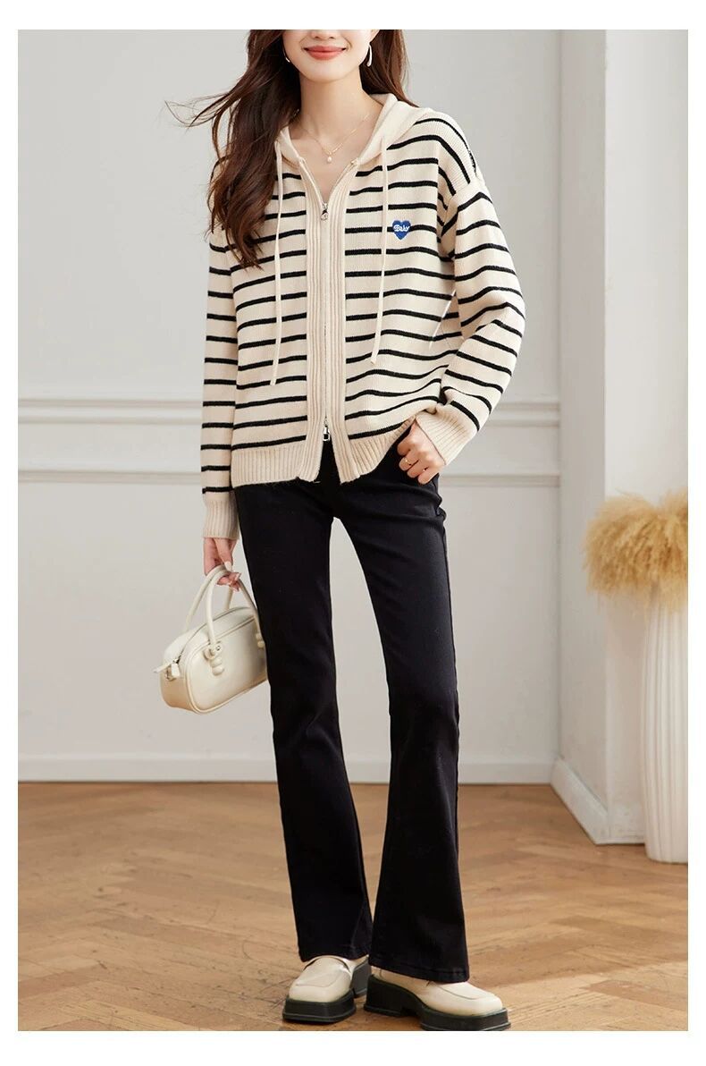 Striped Hooded Knit Top