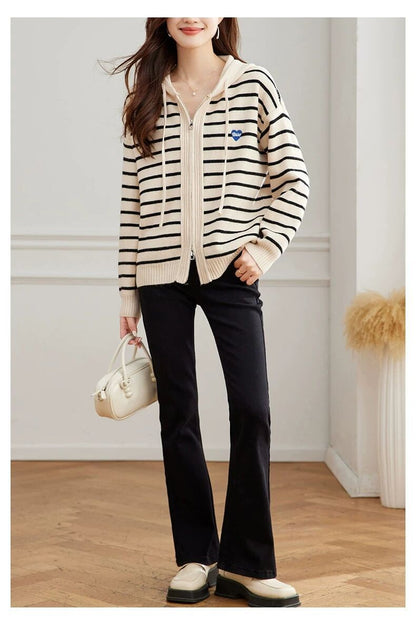 Striped Hooded Knit Top