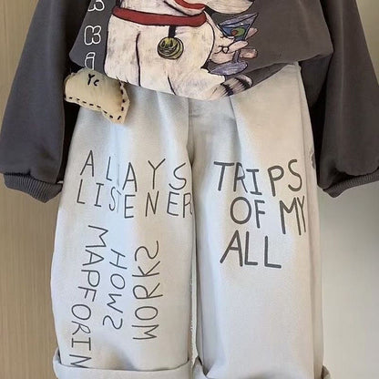 P printed sweater pants two-piece set