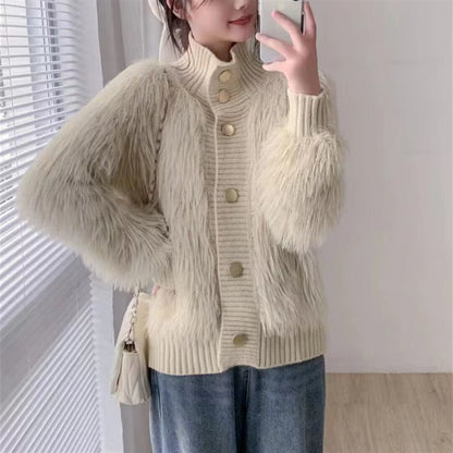 A Imitation Mink Velvet Stand Collar Sweater for Women
