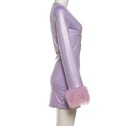 V Collar Long Sleeve Dress