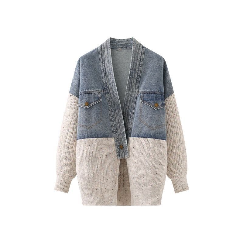P denim spliced knitted jacket